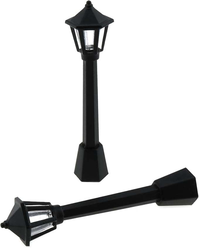 10pcs Mini Lamppost Black Plastic Miniature Railway Train Lamp Post Lights Street Light Model