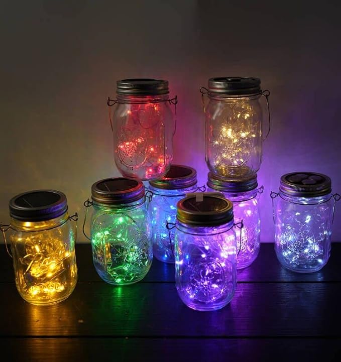 Miaro 8 Pack Mason Jar Lights, 20 LED Solar Warm White Fairy String Lights Lids Insert for Garden Deck Patio Party Wedding Multicolor
