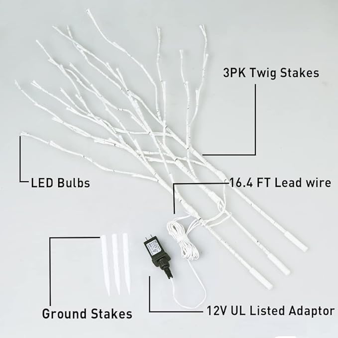 Lit White Birch Twig Branch Lights 30IN 60LT Plug in Lighted Willow Branch for Home Holiday Party Wedding Spring Decoration Indoor and Outdoor Use (Vase Excluded)
