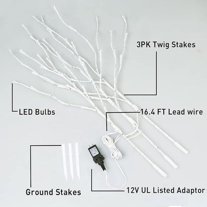 Lit White Birch Twig Branch Lights 30IN 60LT Plug in Lighted Willow Branch for Home Holiday Party Wedding Spring Decoration Indoor and Outdoor Use (Vase Excluded)