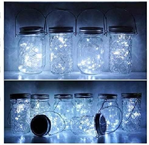 Miaro 8 Pack Mason Jar Lights, 20 LED Solar Pure White Fairy String Lights Lids Insert for Garden Deck Patio Party Wedding Christmas Decorative Lighting Fit for Regular Mouth Jars (Cool White)