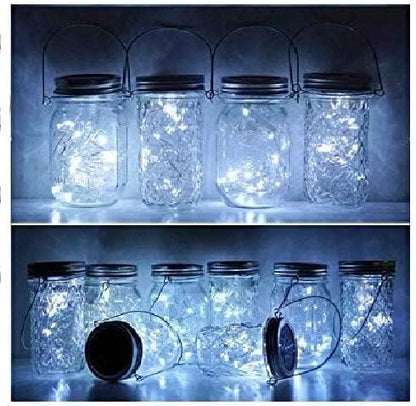 Miaro 8 Pack Mason Jar Lights, 20 LED Solar Pure White Fairy String Lights Lids Insert for Garden Deck Patio Party Wedding Christmas Decorative Lighting Fit for Regular Mouth Jars (Cool White)