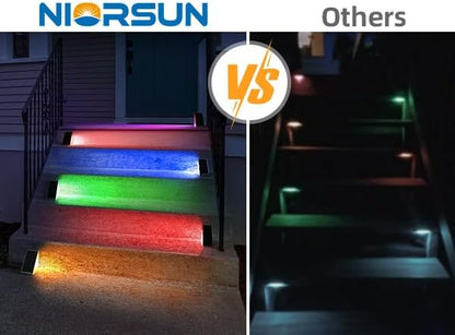 NIORSUN Solar Step Lights,6 Pack RGB Solid Color Changing Solar Stair Lights Outdoor Waterproof IP67 Auto On Off,Solar Lights for Steps,Stair,Patio,Yard,Porch,Front Door,Deck Decor
