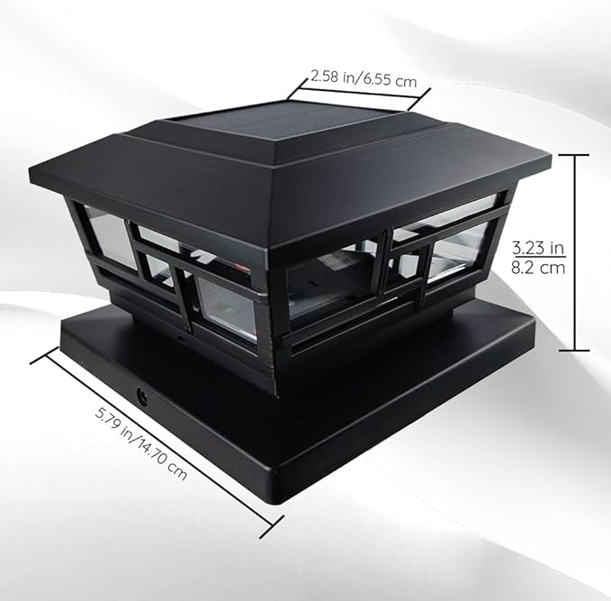 Ceybo Solar Post Cap Lights 2-Pack, 3.9" 9 Lumens Warm White Outdoor Waterproof LED Fence Cap Lights for 4x4 Wooden Posts, Deck, Yard, or Gate, Dusk to Dawn Auto On/Off, (Black)