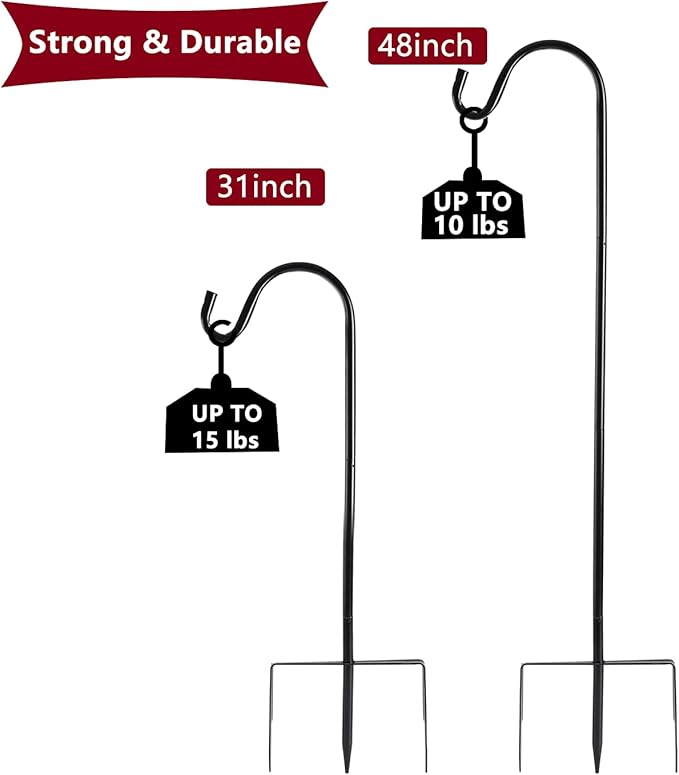 2-Pack 48" Garden Shepherd Hooks, Iron Plant Hangers