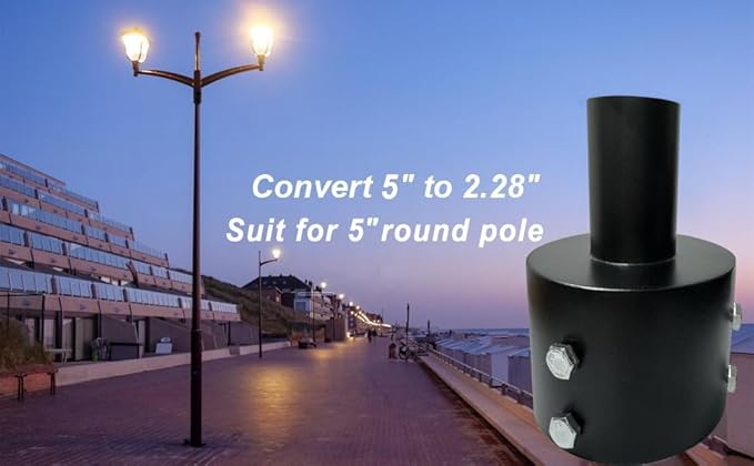 Slip Fitter Light Pole Adapter - for 5 inch Round Pole, 2 3/8 inch Round Tenon Adapter for Led Parking Lot Lights Shoebox Street Post Light Metal Outdoor Mount Bracket