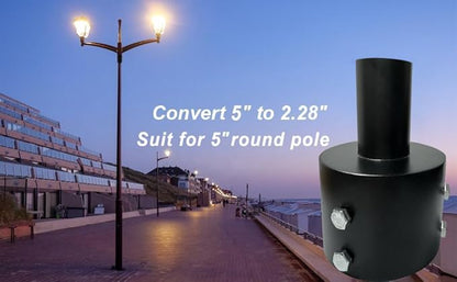 Slip Fitter Light Pole Adapter - for 5 inch Round Pole, 2 3/8 inch Round Tenon Adapter for Led Parking Lot Lights Shoebox Street Post Light Metal Outdoor Mount Bracket