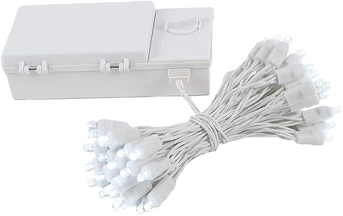 Novelty Lights Battery Operated LED Mini Lights 18 Feet, 50 Count Pure White Fairy Lights on White Wire, On/Off & Timer Modes, Indoor/Outdoor Use, 3X D-Cell Required