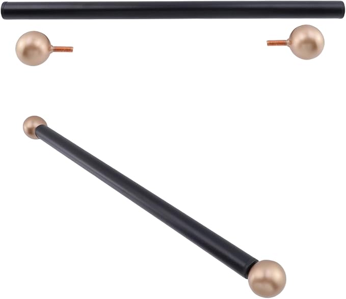 Geesatis 2Pcs Lamp Post Cross Arm Ladder Rest,Cross Arm Replacement for Outdoor Lamp Posts Pole Light,Small Bronze Ball Cross arm Handle Replacement,Black Bar with Bronze Caps