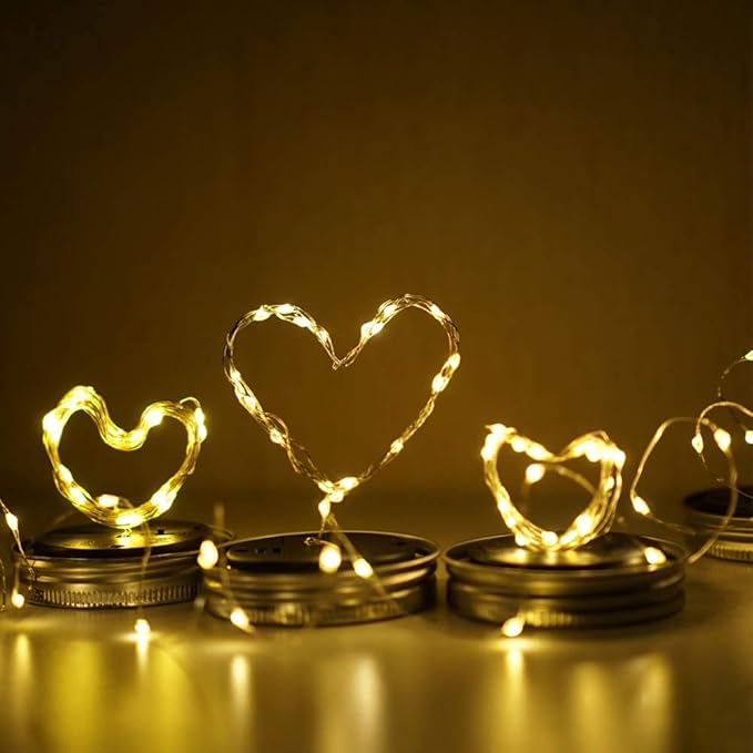 Solar Mason Jar Lights, 6 Pack 10 LED Jar Lid String Lights with 6 Hangers(No Jars), Waterproof Fairy Firefly Light for Garden, Patio, Outdoor, Yard, Lawn Decor(Warm White)