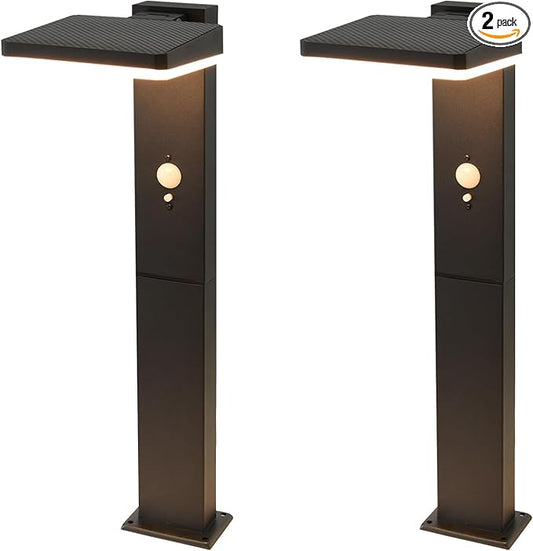 Solar Motion Pathway Lights Outdoor, 2 Pack Solar Powered Garden Lights Waterproof, 72 LED 600 Lumens Super Bright Motion Sensor Solar Path Light, Aluminum Black Garden Light with Groundstake