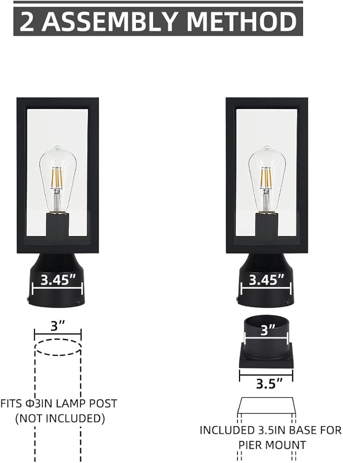 Outdoor Post Light,Waterproof Cast Aluminium Lamp Post Light Fixture,Post Lantern with Pier Mount Base,Matte Black,13.8'',Suitable for Garden,Yard or Driveway,etc