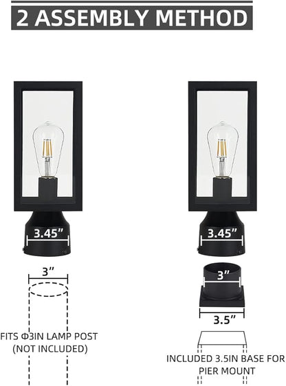 Outdoor Post Light,Waterproof Cast Aluminium Lamp Post Light Fixture,Post Lantern with Pier Mount Base,Matte Black,13.8'',Suitable for Garden,Yard or Driveway,etc