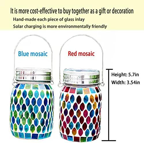 2 Pack Solar Outdoor Mosaic Lantern,Solar Lights Outdoor Hanging Lanterns Rechargeable Waterproof Table lamp Mosaic Night Light for Garden, Patio, Party, Yard, Outdoor/Indoor Decorations