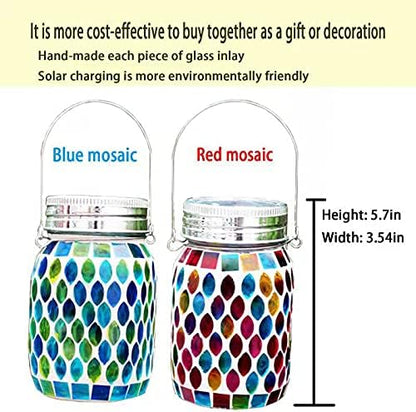 2 Pack Solar Outdoor Mosaic Lantern,Solar Lights Outdoor Hanging Lanterns Rechargeable Waterproof Table lamp Mosaic Night Light for Garden, Patio, Party, Yard, Outdoor/Indoor Decorations