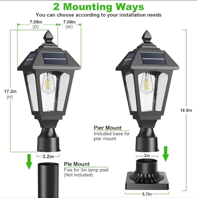 Solar Post Lights Outdoor, Aluminium Solar Lamp Post Light with Pier Mount Base, Outside Decor for Yard Garden Pole Pillar, 100 Lumens (Warm White) ﻿