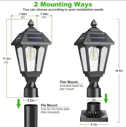 Solar Post Lights Outdoor, Aluminium Solar Lamp Post Light with Pier Mount Base, Outside Decor for Yard Garden Pole Pillar, 100 Lumens (Warm White) ﻿