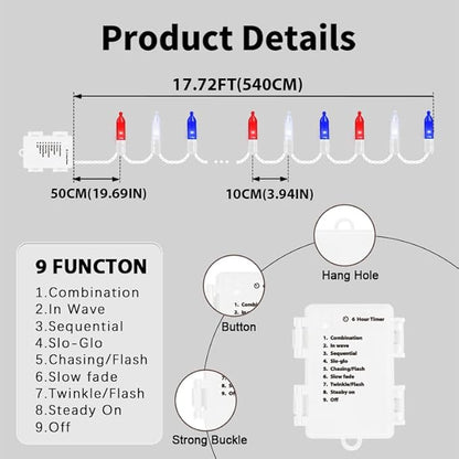 16ft Christmas LED String Lights, Waterproof Timer Lights