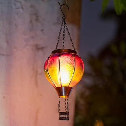 DREAMSOUL Hot Air Balloon Solar Lantern, Glass Outdoor Lantern Hanging Solar Lanterns Outdoor Waterproof for Patio Porch Garden Decor