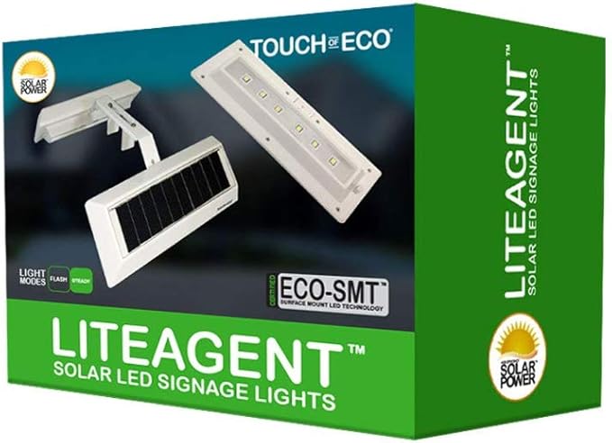 Touch Of ECO LITEAGENT PRO - Solar Dual Sided LED Post Light For Real Estate Signs, Business, Yard Sign Lighting - Includes Adjustable Sign Mounting Bracket