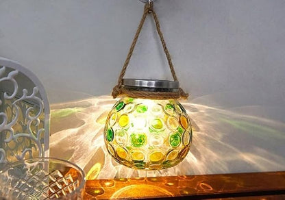 EpicGadget Outdoor Solar Globe Mason Jar Hanging Light - Solar Light LED Mason Jar Waterproof Solar Table Lamp Glass Garden Globe Light for Walkway Pathway Backyard Decoration Parties (Green/Yellow)