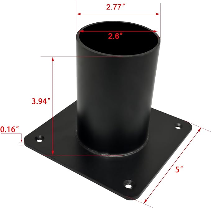 Heavy Duty Pier Mount Adapter for 3" Surface Mount Post, Metal Black Outdoor Post Bracket for Post Light, Mailbox Pole, Light Pole