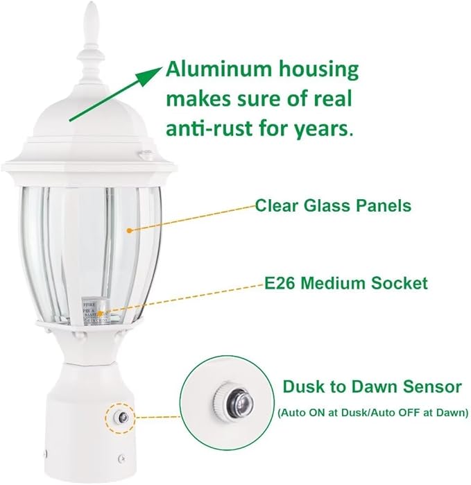 White Post Lighting Fixture with Planter, Solar Outdoor