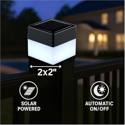 Fence Lights Solar Powered Solar LED Fence Post Cap 2In x 2In(5cm x 5cm) for Wrought Iron, Aluminum, Garden & Outdoor (White Light, 8)