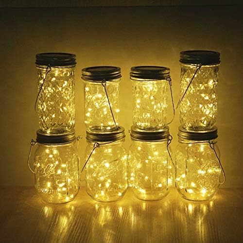 30LED Solar Mason Jar Lights, 8 Pack Jar Lid String Lights (No Jars), Waterproof Fairy Firefly Light for Garden, Patio, Outdoor, Yard, Lawn Decor(Warm White)