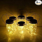 Mason Jar Lid Fairy Lights 6-Pack, Solar Patio LED