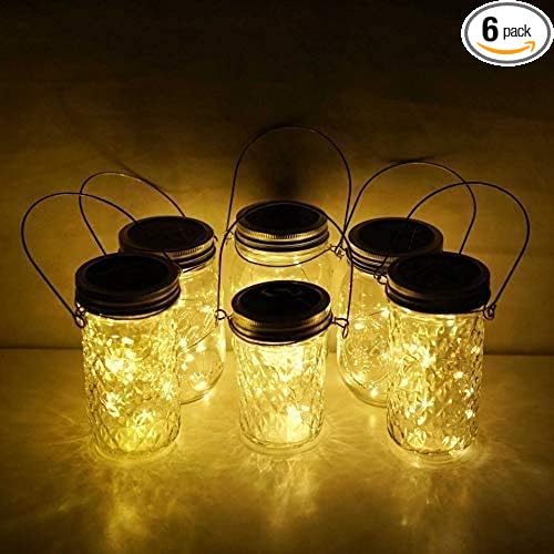 Miaro Solar Mason Jar Lights with Hanger, 6 Pack 10 LED Waterproof Warm White Fairy String Lights(NO Jars) - Perfect for Garden, Deck, Patio, Party, Wedding and Christmas Decorative Lighting