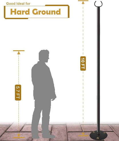 10 FT Outdoor String Light Pole Stand for Hard Ground, Adjustable Globe Patio Light Post for Hanging Outside Decorate Lighting, 2 Packs
