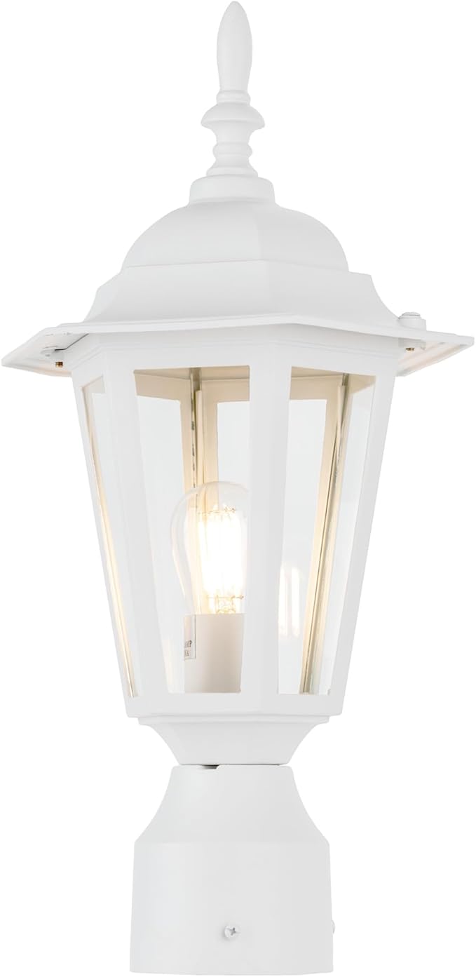 LIT-PaTH 16 Inch Outdoor Lamp Post Light Fixture, Exterior Pole Lantern with Clear Glass, Hardwired Aluminum Post Lighting for Driveway Garden Yard, White, 1-Pack
