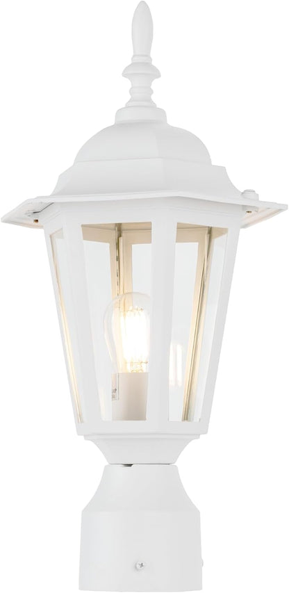 LIT-PaTH 16 Inch Outdoor Lamp Post Light Fixture, Exterior Pole Lantern with Clear Glass, Hardwired Aluminum Post Lighting for Driveway Garden Yard, White, 1-Pack