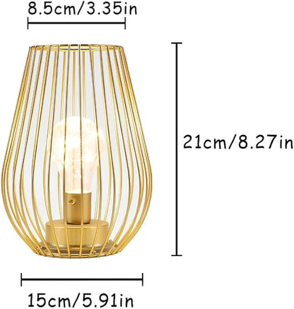 TRIROCKS Metal Battery Operated Lamp 8'' Tall Cage Shape Cordless Table Lantern with Warm Fairy Lights Bulb for Thanksgiving Christmas Patio Garden Wedding Parties Indoor Outdoor (Golden)