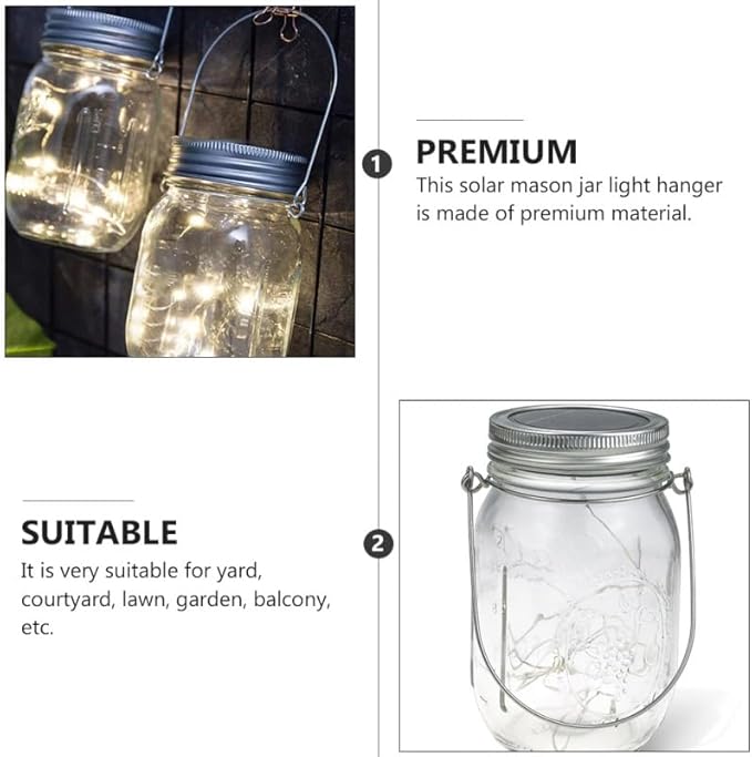 Solar Mason Jar Lamp Hangers - 12 Pack Outdoor Solar Powered Jar Light Holders with Handle for Hanging Bottles Creative Wall Mounted Lanterns for Garden Patio Lawn Balcony Decor