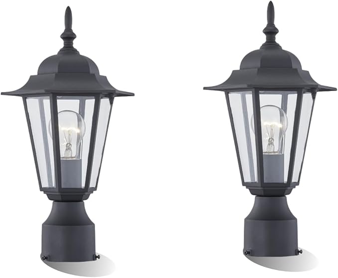 WISBEAM 2 Packs Outdoor Post Light, Pole Lantern, E26 Base 60W Max, Aluminum Housing Plus Glass, Wet Location Rated, ETL Qualified, Bulbs not Included, Black