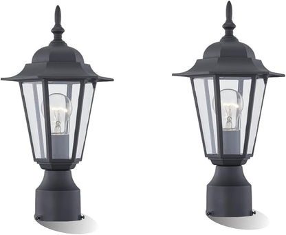 WISBEAM 2 Packs Outdoor Post Light, Pole Lantern, E26 Base 60W Max, Aluminum Housing Plus Glass, Wet Location Rated, ETL Qualified, Bulbs not Included, Black