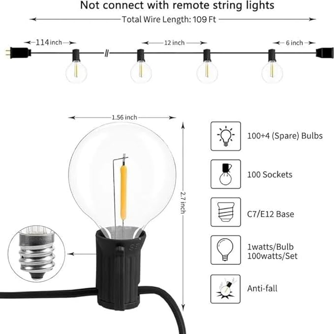 Outdoor String Lights, 109ft Black Waterproof LED
