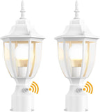 White Pole Lantern with Planter, Solar Outdoor