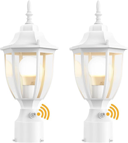 Lamomo Outdoor Post Lights, 2 Packs Dusk to Dawn Lamp Post Light Fixture, Waterproof Aluminum White Lamp Posts Outdoor Lighting Pole Lantern for Yard Patio Pathway Garden