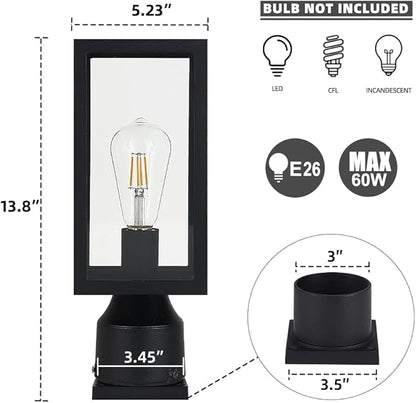 Outdoor Post Light,Waterproof Cast Aluminium Lamp Post Light Fixture,Post Lantern with Pier Mount Base,Matte Black,13.8'',Suitable for Garden,Yard or Driveway,etc