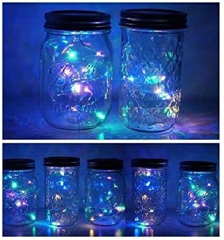 Miaro 6 Pack Mason Jar Lights, 20 LED Solar Colorful Fairy String Lights Lids Insert for Garden Deck Patio Party Wedding Christmas Decorative Lighting Fit for Regular Mouth Jars …