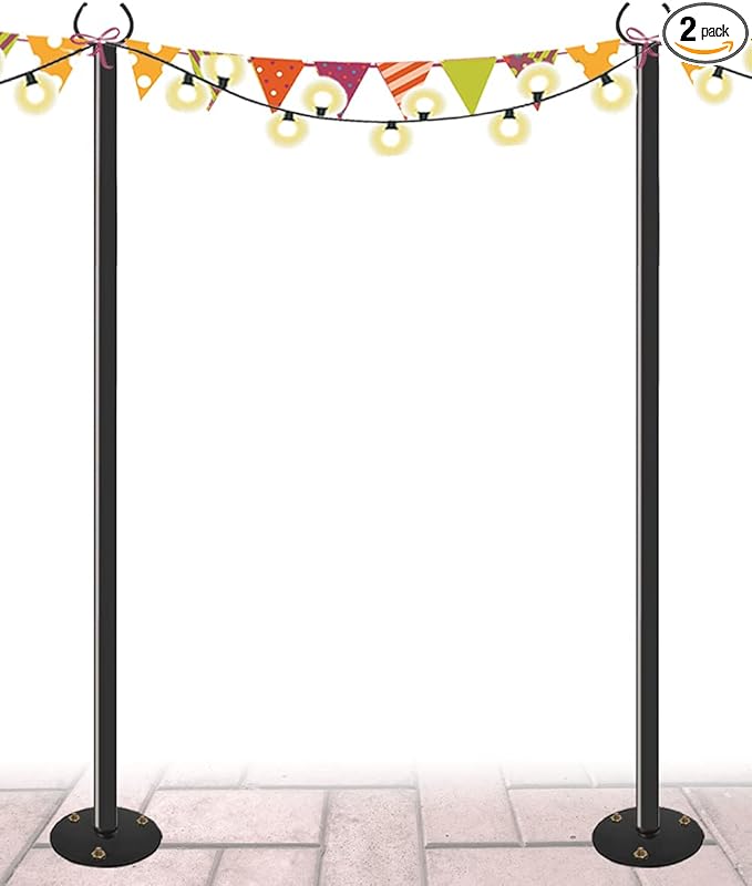 10 FT Outdoor String Light Pole Stand for Hard Ground, Adjustable Globe Patio Light Post for Hanging Outside Decorate Lighting, 2 Packs