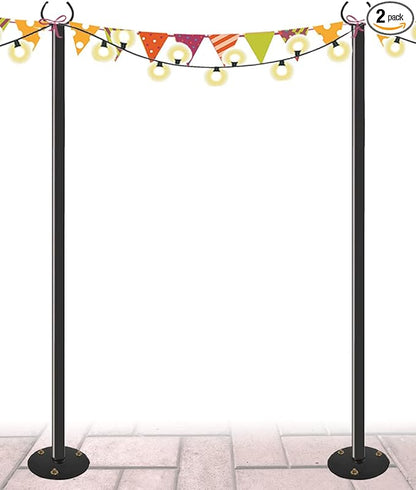 10 FT Outdoor String Light Pole Stand for Hard Ground, Adjustable Globe Patio Light Post for Hanging Outside Decorate Lighting, 2 Packs
