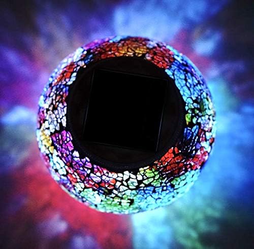 Solar Glass Ball Light Color Changing Mosaic Crackle Table Lamps Waterproof LED Night Light for Bedroom Yard Patio Christmas Decorations (Crackle Glass, Multi-Colored)