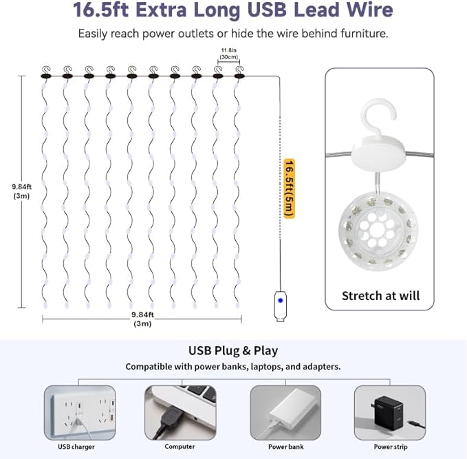 8ft White String Lights for Backyard, Waterproof LED