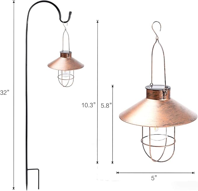 2-Pack Garden Solar Outdoor Lanterns, Rustic Waterproof LED