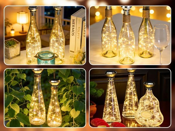 ANGMLN Solar Diamond Shaped Wine Bottle Cork Lights 10 Pack Solar String Fairy Lights Outdoor Waterproof for Wedding Holiday Garden Patio Pathway Bar Concert Indoor Outdoor Decorative (Warm White)