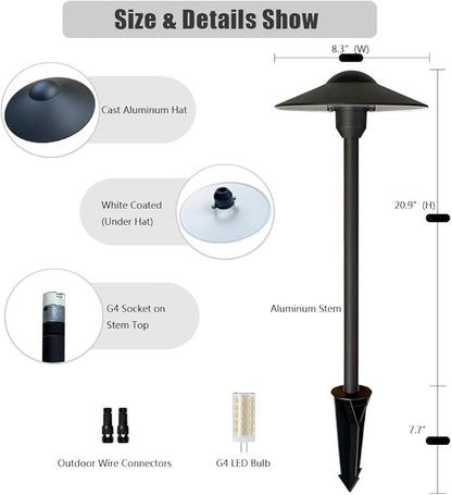 Low Voltage Path Lights Cast Aluminum Pathway Lights Driveway Light,Wire Connectors Replaceable 3 Watts G4 LED Bulb Warm White Included Textured Black Finish Pack of 2